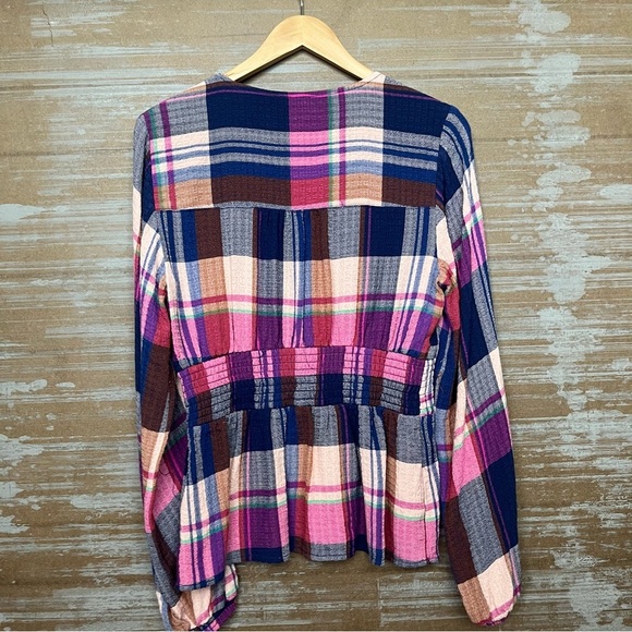 Anthropologie Pilcro NWT Plaid Deep V Blouse Preppy Boho Western Womens S - Picture 6 of 8